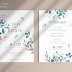 Floral Wedding Invitation & Menu PSD Template
