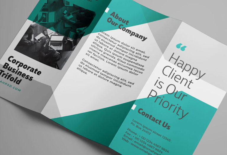 Free Blue Corporate Trifold Brochure (PSD, PDF, EPS)